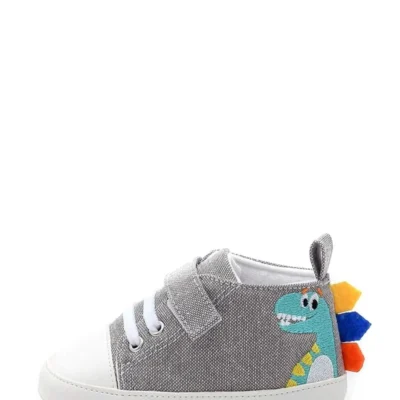 کفش نوزاد پسر پاپوش نوزاد طرح دایناسور - خاکستری - کد G-2319 - 3284