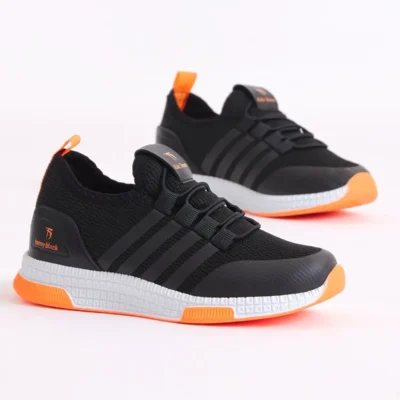 کفش پسرانه ورزشی بچه‌گانه یکنواخت مشکی نارنجی - 4485