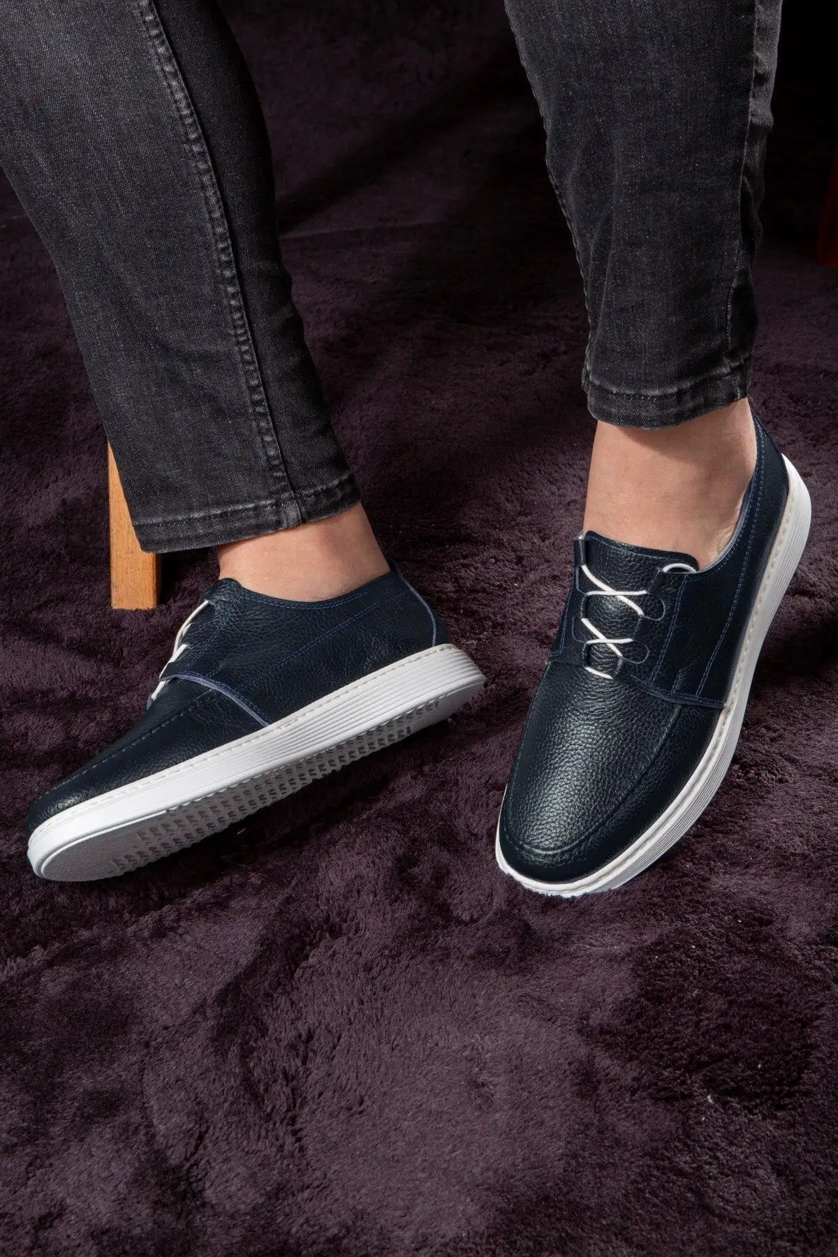 کفش سایز بزرگ مردانه روزمره مارین از جنس چرم طبیعی، روزمره، تابستانی، سبک با بند - 5041