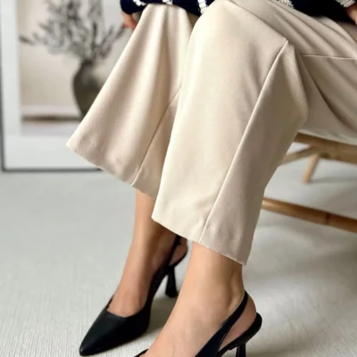 کفش اداری زنانه پاشنه‌بلند مدل استایلتو با زیره مشکی و نوک تیز، پشت باز و مناسب مجالس - 5079