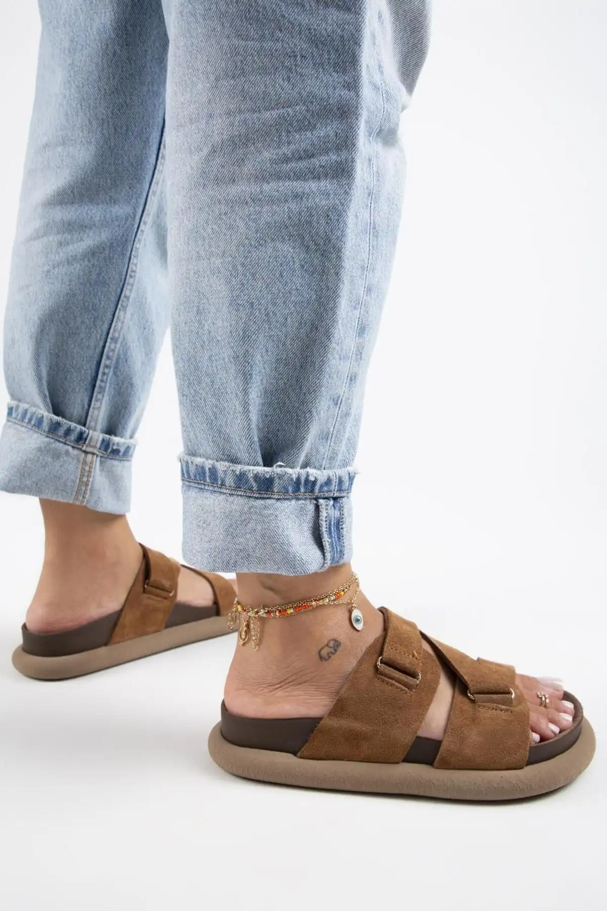 کفش راحتی خانه تولپان صندل تابا زنانه از چرم طبیعی با پاپیون - 3875