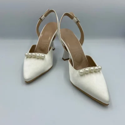 کفش پاشنه‌ بلند زنانه پاشنه 9 سانتی با جزئیات مروارید ساتن - شیک برای روزهای خاص - 4338