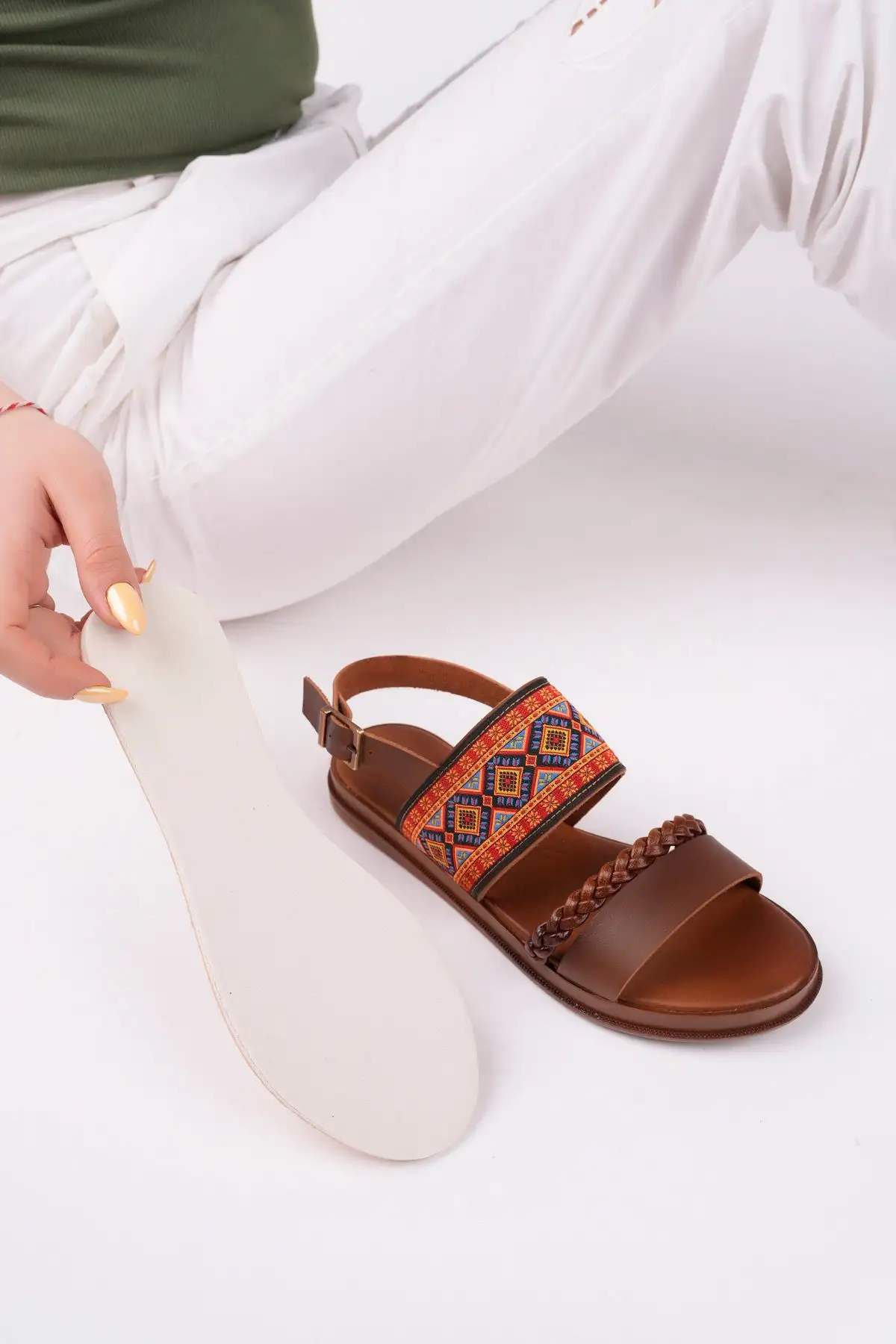 کفش صندل زنانه سندل بافتنی قومی بودروم - 4074 کفش صندل زنانه سندل بافتنی قومی بودروم - 4074