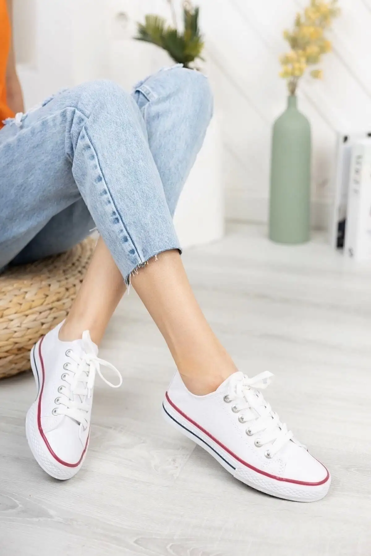 کفش پسرانه ورزشی سفید کتان کوتاه یونیسکس - 4471 کفش پسرانه ورزشی سفید کتان کوتاه یونیسکس - 4471