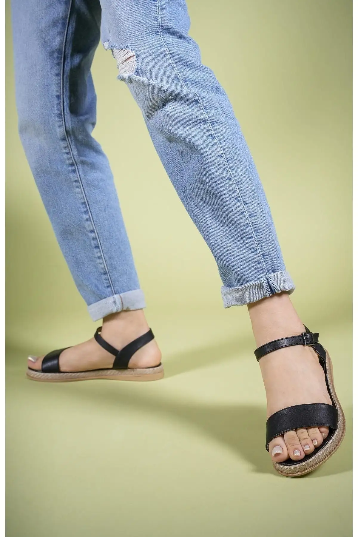 کفش صندل زنانه سندل 0012058 چرم سیاه - 4861