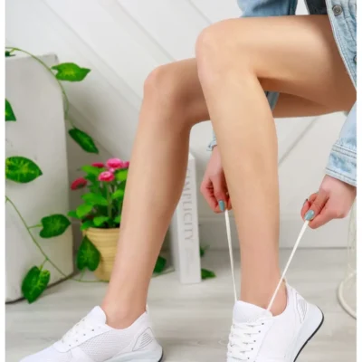 کفش ورزشی سفید - کفش روزمره زنانه با رویه مشبک - 3377