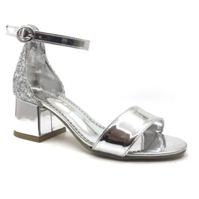 کفش دخترانه پاشنه‌دار روزمره با بند تک و رنگ نقره‌ای براق - 5213