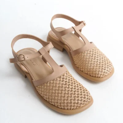 کفش صندل زنانه سندل روزمره با زیره پلی، جلوبسته و بند حصیری لونیان - 4069