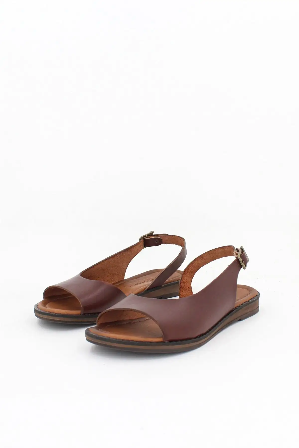 کفش صندل زنانه سندل  چرم قهوهای واقعی DP-0076 - 4849 کفش صندل زنانه سندل چرم قهوهای واقعی DP-0076 - 4849