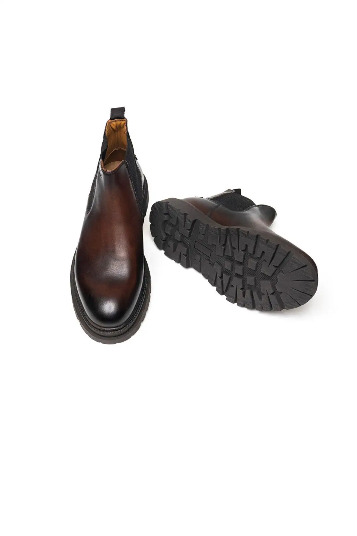 بوت مردانه چکمه چلسی از چرم طبیعی قهوه‌ای تیره ۳K1OB16281 - 4948