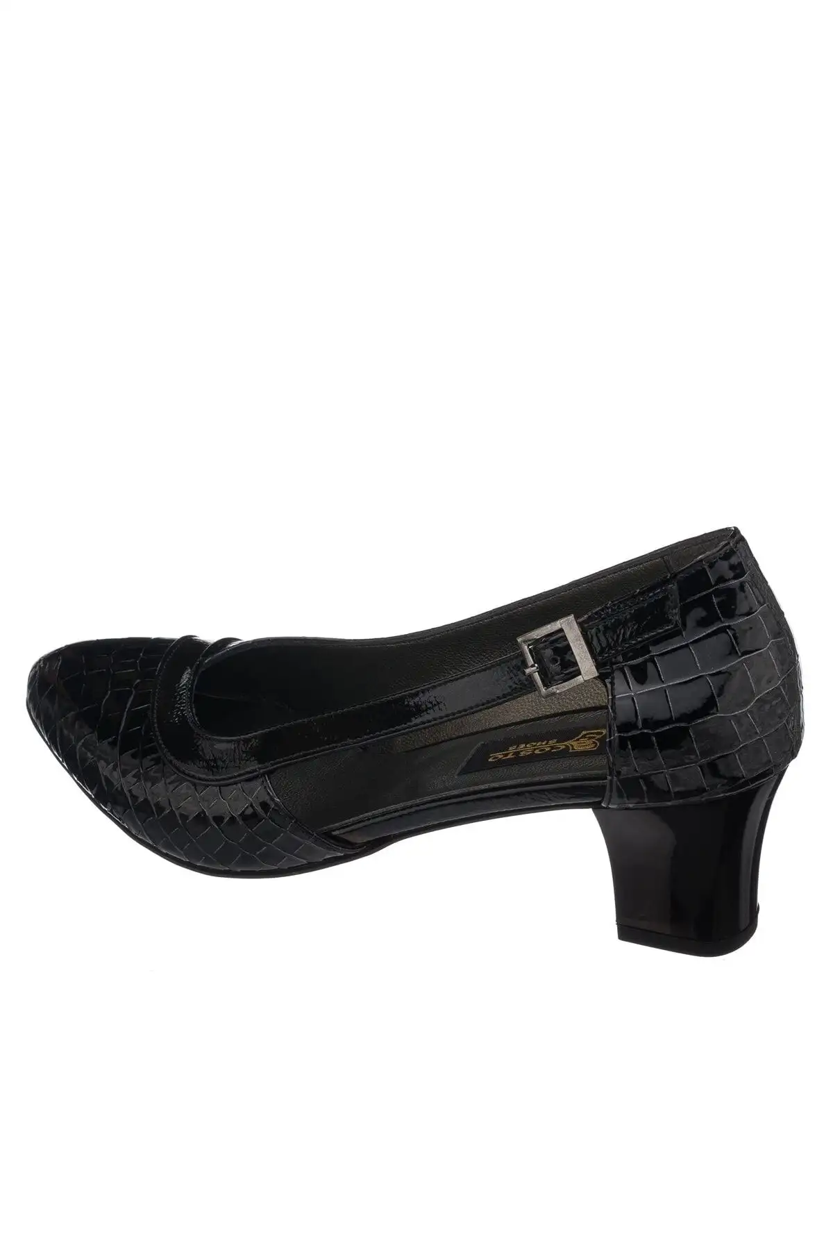 کفش پاشنه‌ بلند زنانه Ltf00151 پاشنه کوتاه راحت با طرح تمساح سیاه، ویژه برای مهمانی و استفاده روزمره با طراحی خاص. - 4349