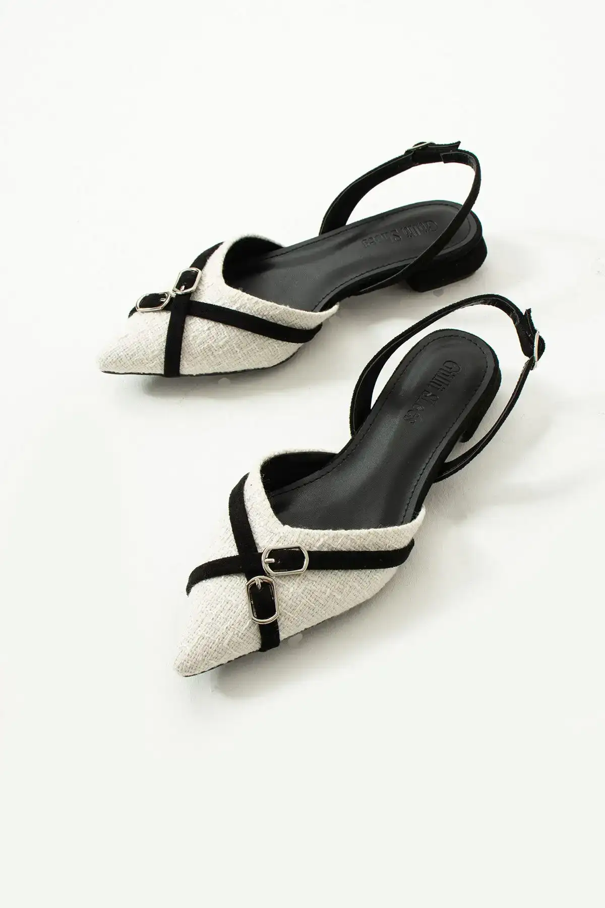 کفش تخت زنانه نماد شیک بودن:  پاشنهدار  مشکی و سفید با نوک تیز - 4538 کفش تخت زنانه نماد شیک بودن: پاشنهدار مشکی و سفید با نوک تیز - 4538