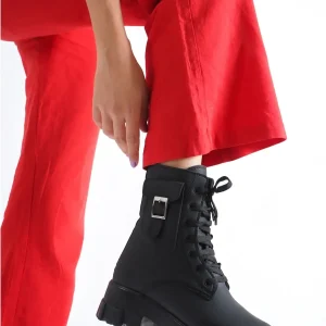 بوت و نیم‌ بوت زنانه پتین مشکی با جیب قلاب، داخل خز دار زیپدار Wsb0206 - 5032