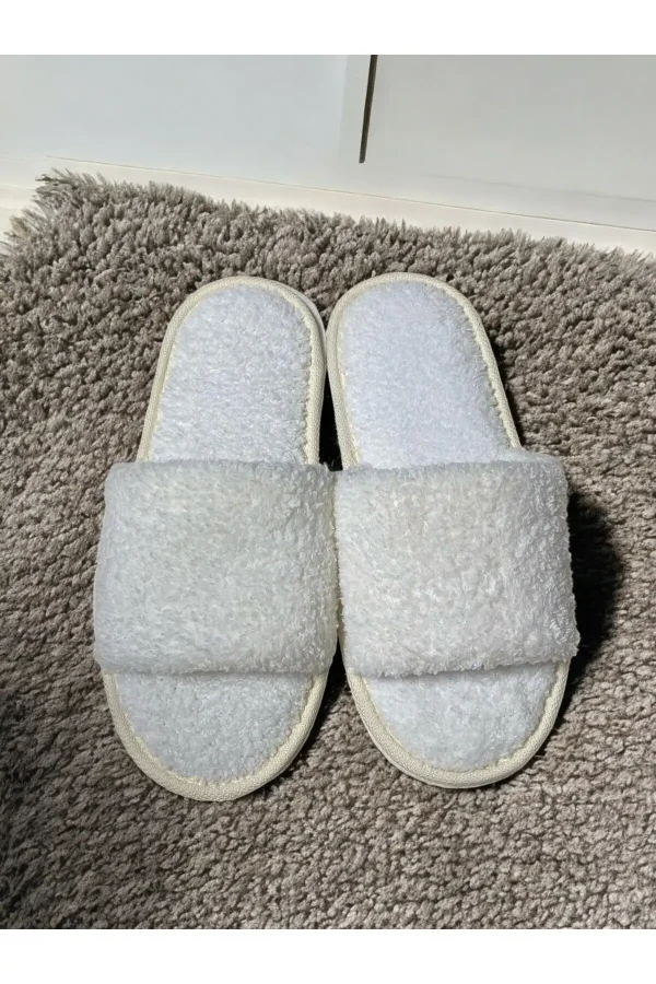 کفش راحتی خانه دمپایی خانگی سفید پشمی unisex با جلو باز - 3956