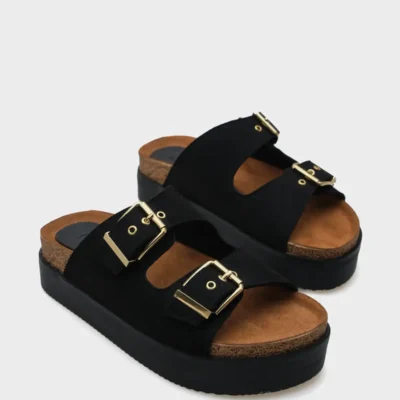 کفش راحتی خانه زنانه پاشنه بلند دو بند دار - 5247