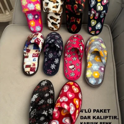 کفش راحتی خانه دمپایی خانم‌ها چهار تکه، دمپایی مهمان جلو بسته، دمپایی جهیزیه و بوفه - 3986