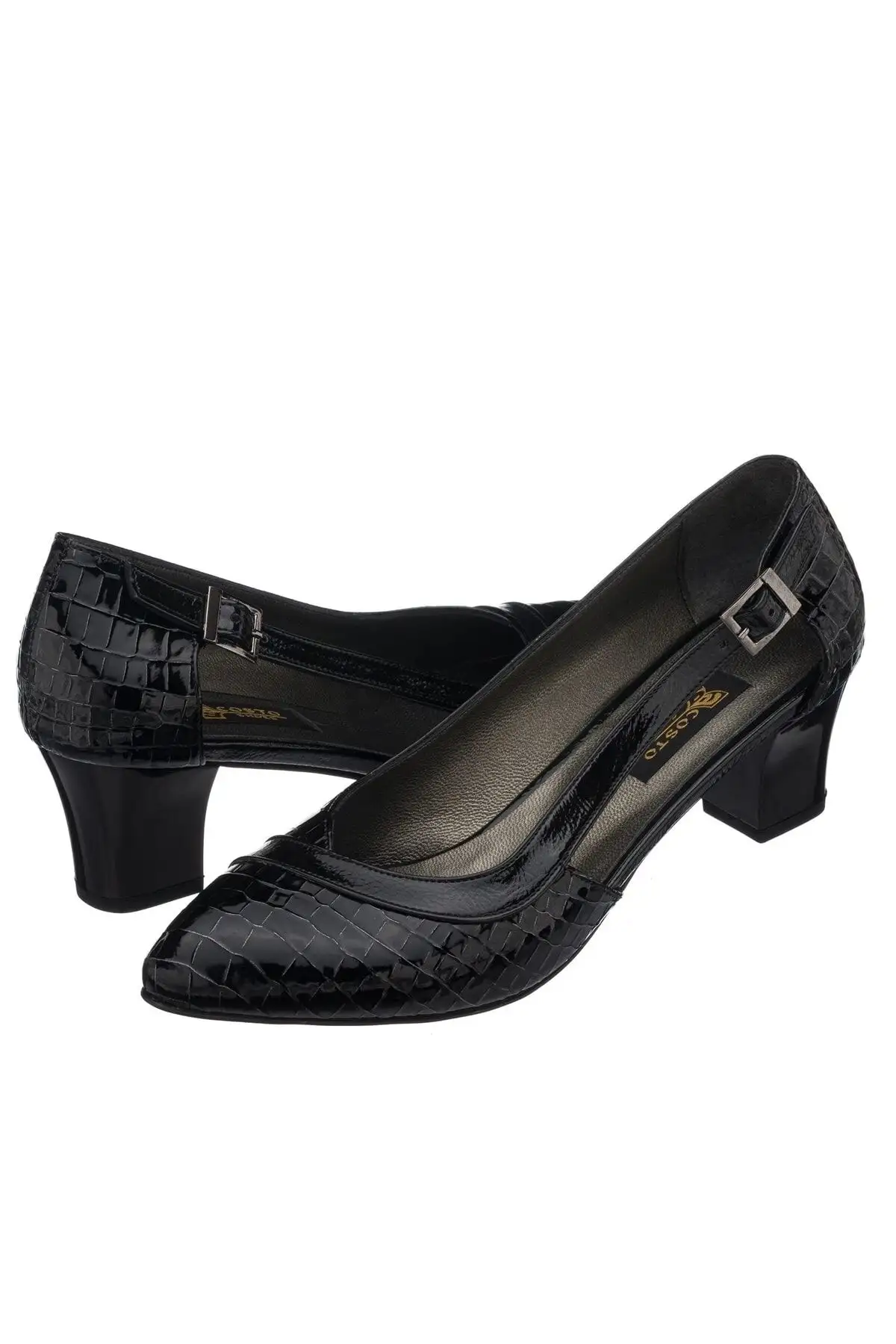 کفش پاشنه‌ بلند زنانه Ltf00151 پاشنه کوتاه راحت با طرح تمساح سیاه، ویژه برای مهمانی و استفاده روزمره با طراحی خاص. - 4349