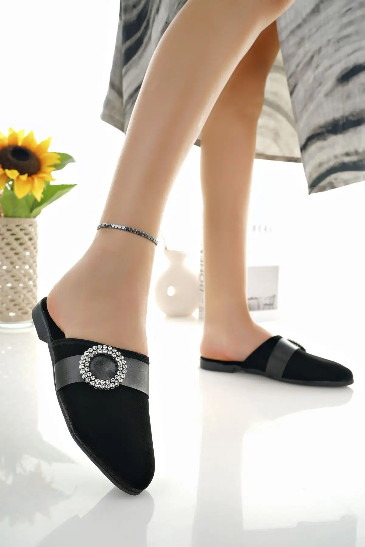 کفش راحتی خانه دمپایی خانگی روزمره زنانه مشکی شیک و راحت برای مهمان و جهیزیه - 3958