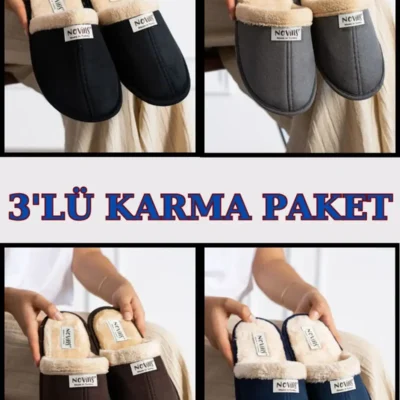 کفش راحتی خانه پک ۳ تایی دمپایی مردانه، دمپایی جهیزیه، دمپایی زمستانی، بی سر و صدا، با زیره سبک - 3968