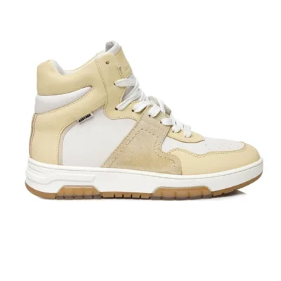 بوت و نیم‌ بوت زنانه بوت اسنیکر چرمی واقعی زنانه سفید و زرد - 3461