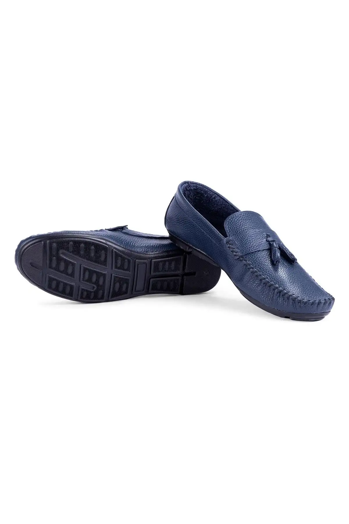 کفش سایز بزرگ مردانه روزانه از چرم طبیعی نوبل، loafer روکش دار به رنگ سرمه‌ای - 5067