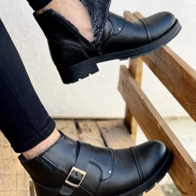 بوت مردانه M1001 بوت زمستانی یقه‌دار ضد آب و ضد سرما با ضمانت، زنانه و مردانه، با زیپ و زیره لاستیکی مقاوم - 3419