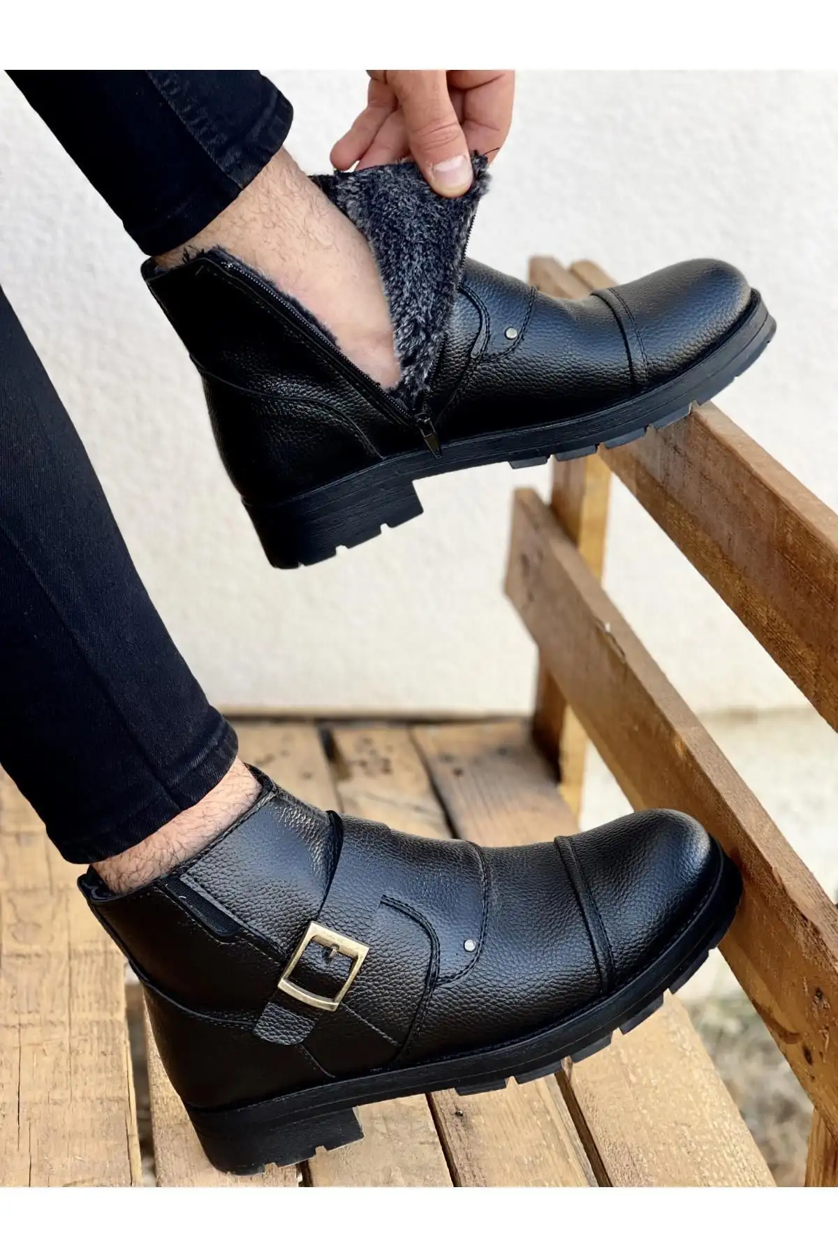 بوت مردانه M1001 بوت زمستانی یقه‌دار ضد آب و ضد سرما با ضمانت، زنانه و مردانه، با زیپ و زیره لاستیکی مقاوم - 3419