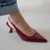 کفش پاشنه‌ بلند زنانه دار نقره‌ای از جنس روکش براق به رنگ bordo - 5117