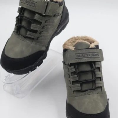 کفش پسرانه چکمه‌های روزمره کلاهدار پشم‌دار مقاوم در برابر سرما برای کودکان - 4486