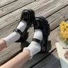 کفش دخترانه لولیتا به سبک هاراجوکو با رویه چرم مشکی - 5074