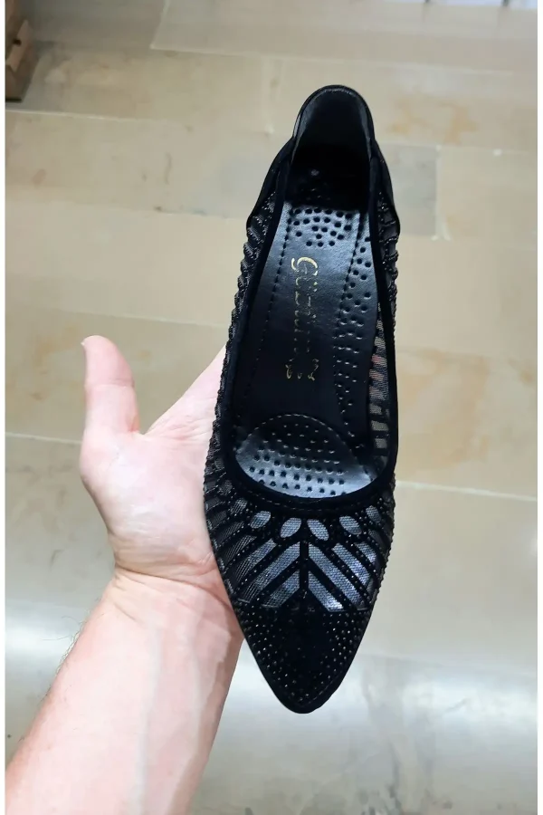 کفش پاشنه‌ بلند زنانه پاشنه کلاسیک با توری نرم و سنگ‌دار برای پاهای کج و استخوانی - 4303