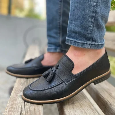 کفش روزمره مردانه کلاسیک مشکی با پاپوش - 4646