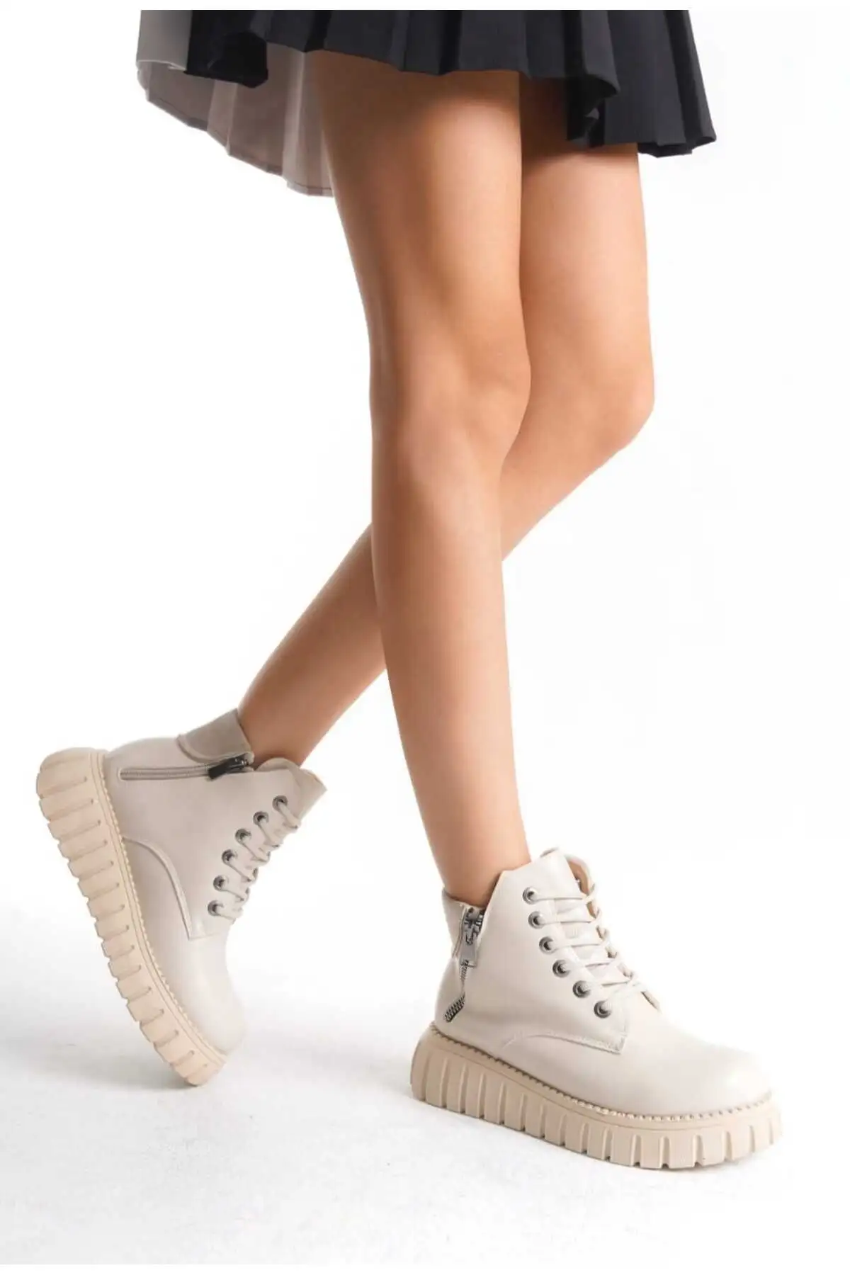 بوت مردانه کفش پلار رنگ بژ با یقه زنانه - 3426 بوت مردانه کفش پلار رنگ بژ با یقه زنانه - 3426