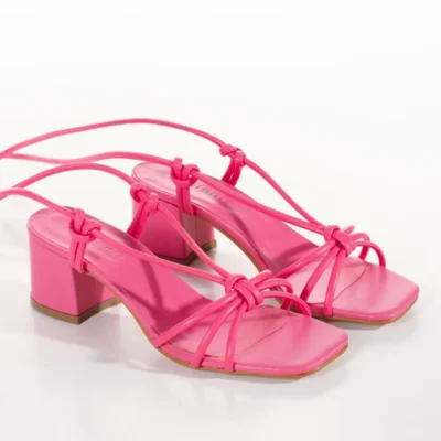 کفش صندل زنانه پاشنه‌دار کوتاه با بند صورتی کلاپاترا - 5419