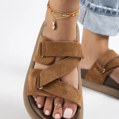 کفش راحتی خانه تولپان صندل تابا زنانه از چرم طبیعی با پاپیون - 3875