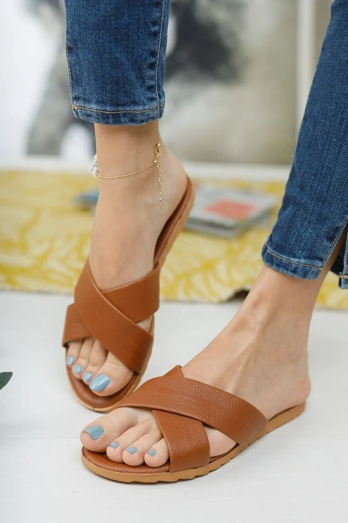 کفش راحتی خانه صندل روزمره زنانه چرم قهوهای، پکیج جهیزیه، مناسب برای مهمان، ، دریا، ساحل و تعطیلات - 5350 کفش راحتی خانه صندل روزمره زنانه چرم قهوهای، پکیج جهیزیه، مناسب برای مهمان، ، دریا، ساحل و تعطیلات - 5350