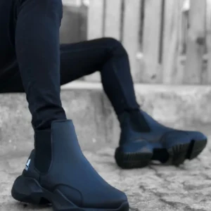 بوت مردانه Ba0444 نیمه بلند اسپرت سیاه با کفی بلند و بدون بند راحت - 6155