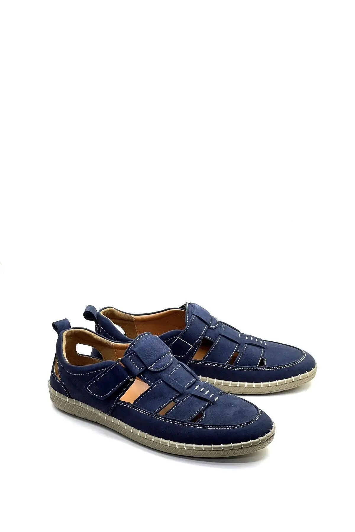 کفش سایز بزرگ مردانه سندل چرم واقعی، قابل تاشو، ارتوپدیک، ، سرمه‌ای 1253 - 6214