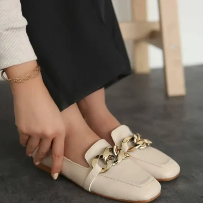 کفش ورزشی روزمره بابت زنانه بژ چرمی - 6623