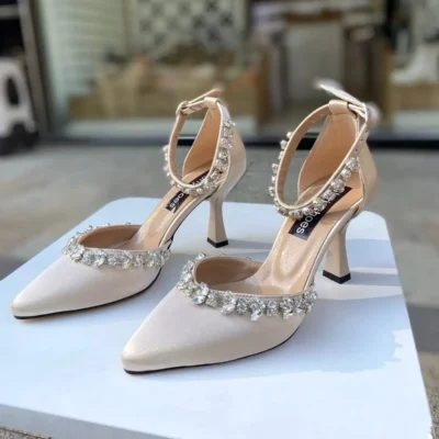 کفش مجلسی زنانه پاشنهبلند سنگدار ساتن 9 سانتیمتر Ten Saten مدل 0280 - 6744