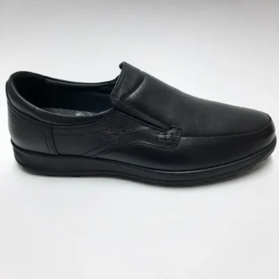 کفش رسمی مردانه دیابتی مشکی بدون بند با کفی ارتوپدیک از چرم طبیعی و زیره لاستیکی - 6362