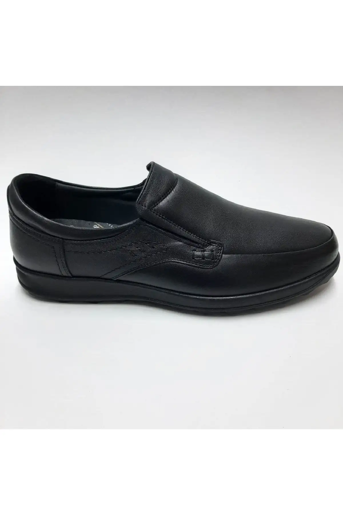 کفش رسمی مردانه دیابتی مشکی بدون بند با کفی ارتوپدیک از چرم طبیعی و زیره لاستیکی - 6362