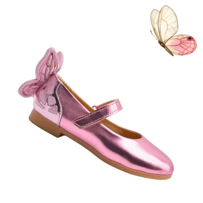 کفش دخترانه باله با جزئیات شکل پروانه، رنگ صورتی - 5829