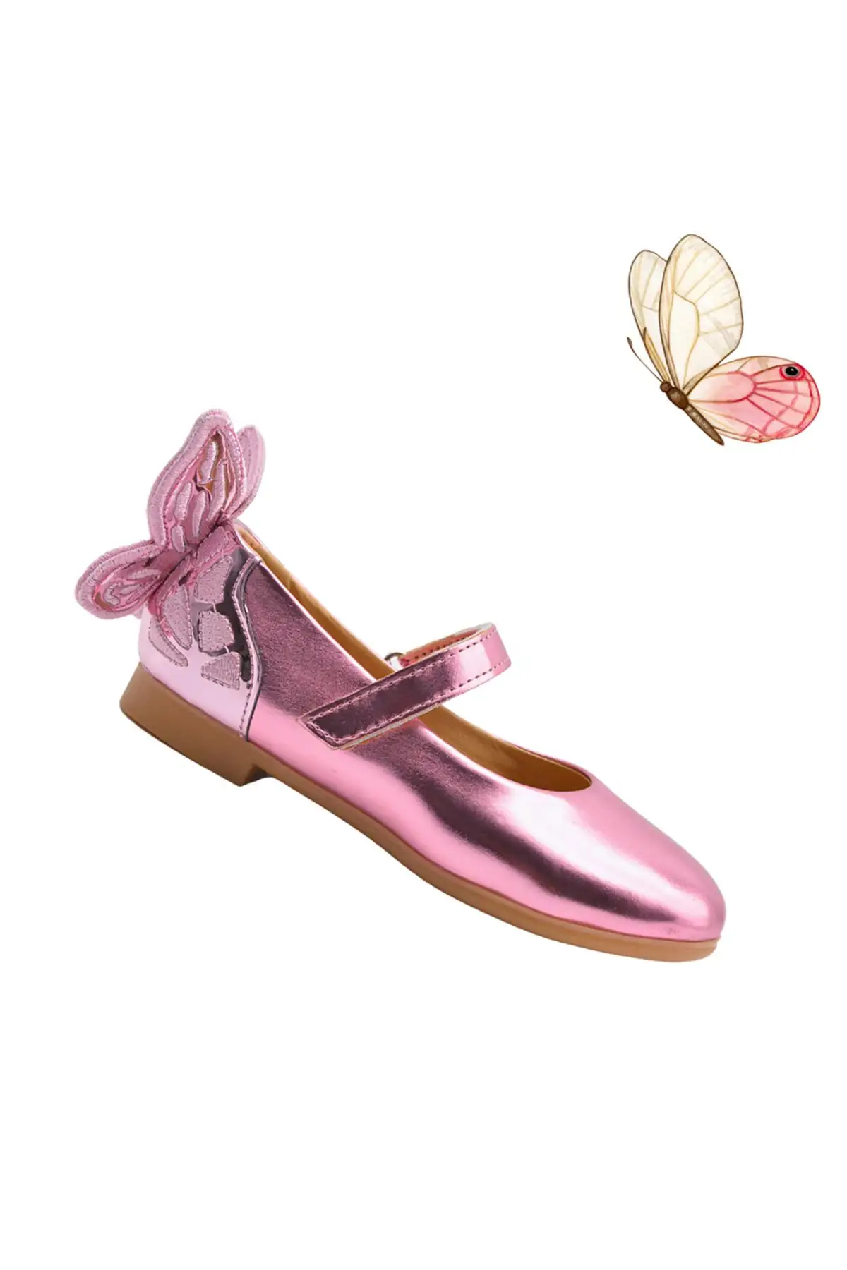 کفش دخترانه  باله  با جزئیات شکل پروانه، رنگ صورتی - 5829 کفش دخترانه باله با جزئیات شکل پروانه، رنگ صورتی - 5829