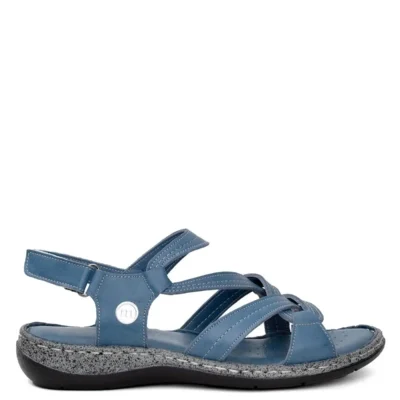 کفش صندل زنانه D24YS-1005 تخت با چرم طبیعی - آبی - 6528