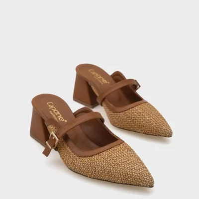 کفش راحتی خانه نینا سیوری بورو نلو حصیر حقیقی چرم زنانه، دمپایی زنانه با نوک بسته - 5897