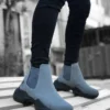 بوت مردانه Bot نیمه‌پا راحت با زیره بلند بدون بند رنگ خاکستری تیره BA0444 - 6160