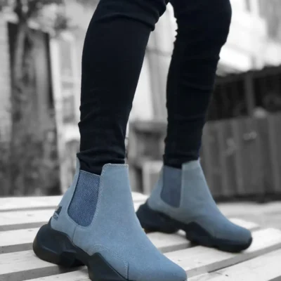 بوت مردانه Bot نیمه‌پا راحت با زیره بلند بدون بند رنگ خاکستری تیره BA0444 - 6160