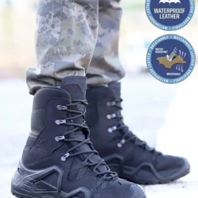 بوت مردانه چکمه نظامی سیاه رنگ ضد آب، کفش کوهنوردی زمستانی ، چکمه تاکتیکی حرارتی ضد آب و سرما. - 6676