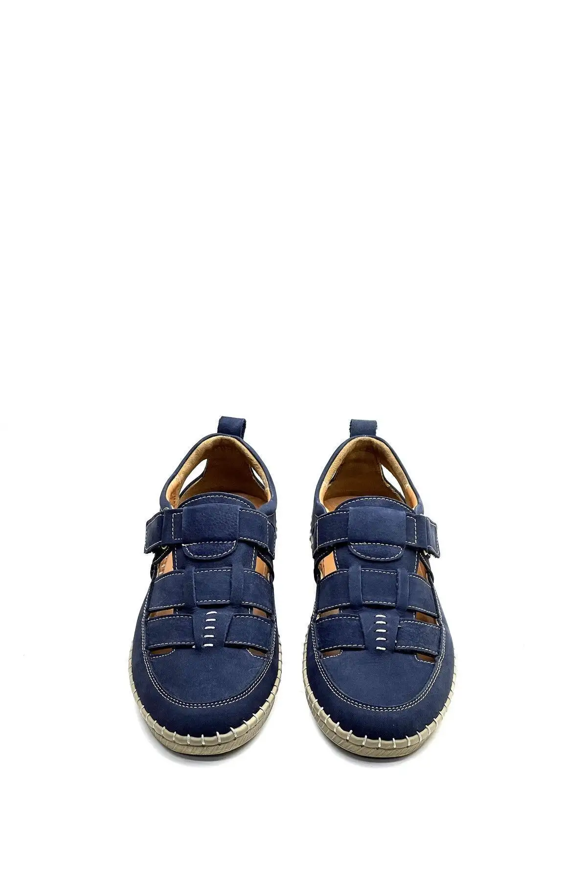 کفش سایز بزرگ مردانه سندل چرم واقعی، قابل تاشو، ارتوپدیک، ، سرمه‌ای 1253 - 6214